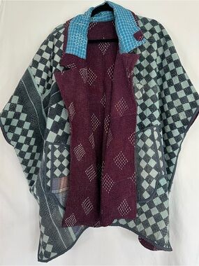 Sapana One-of-a-Kind Vintage 100% Cotton Kantha Quilt Coat SzOS Reversible